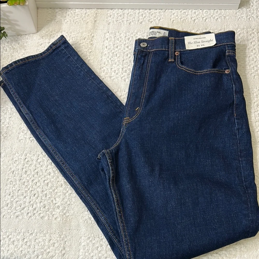 Abercrombie & Fitch Dark Blue Straight Leg Pants - Picture 1 of 6